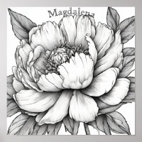 Detailed Peony Flower Close Up Name Colouring