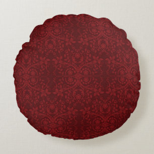 Detailed Red Floral Wallpaper Round Cushion