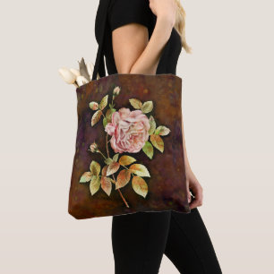 Detailed Rose on Textured Brown Backdrop Tote Bag