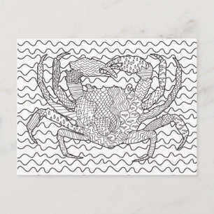 Detailed Sea Crab Doodle Postcard