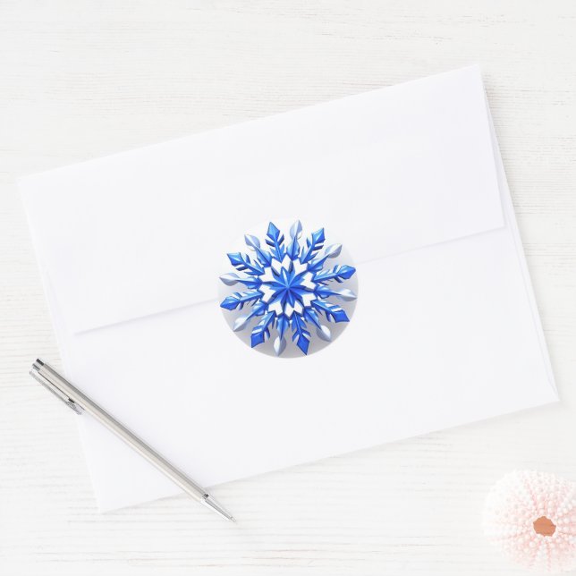 Detailed Snowflake Design Classic Round Sticker (Envelope)