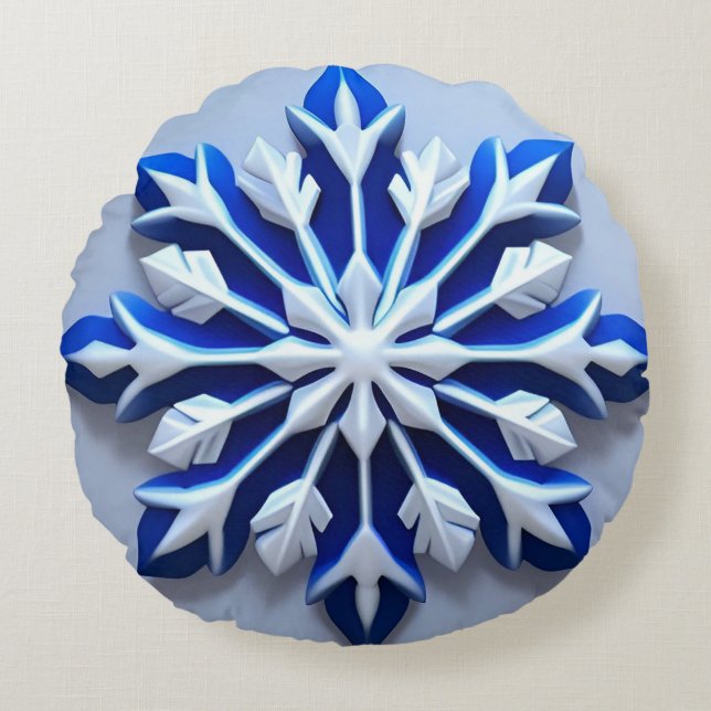 Detailed Snowflake Ornament Round Cushion (Front)