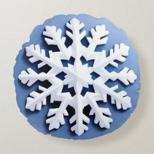 Detailed Snowflake Ornament Round Cushion