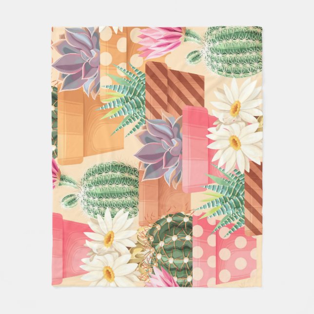Detailed succulent, cactus seamless pattern. fleece blanket (Front)