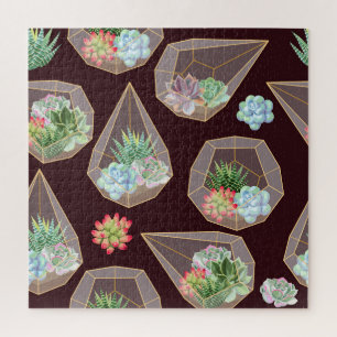Detailed Succulent Cactus Seamless Pattern Jigsaw Puzzle