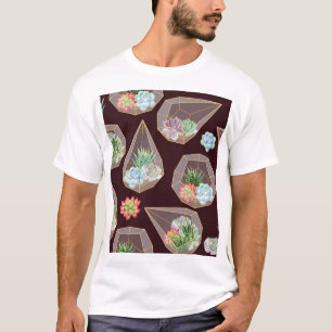Detailed Succulent Cactus Seamless Pattern T-Shirt