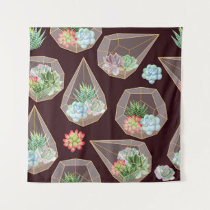 Detailed Succulent Cactus Seamless Pattern Tapestry