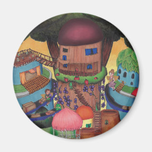 Detailed Treetop Fairy Village Magnet