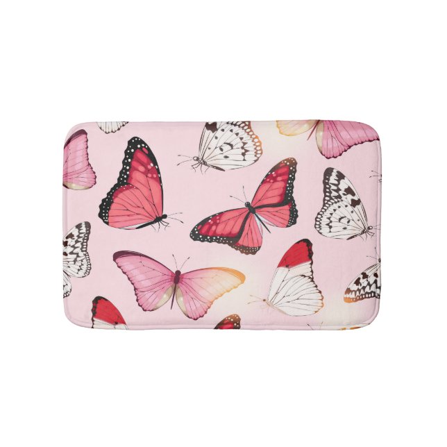 Detailed Tropical Butterfly: Vintage Pattern Bath Mat (Front)