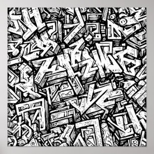 Detailed Urban Colouring Page: Graffiti Glyph Grid Poster