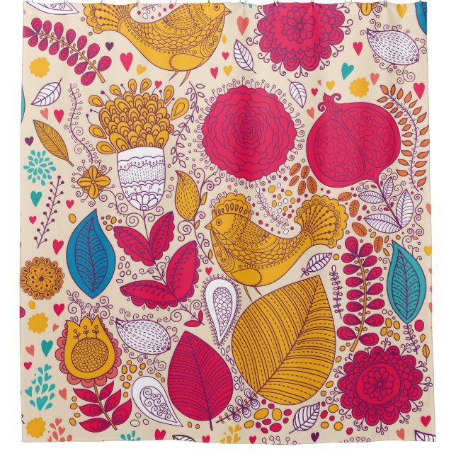 Detailed Vintage Floral Pattern Design Shower Curtain (Front)