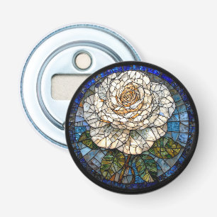 Detailed White Rose Beautiful Stained Glass Art Bottle Opener