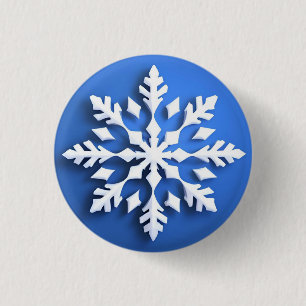 Detailed White Snowflake Design 3 Cm Round Badge
