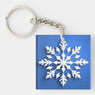 Detailed White Snowflake Design Key Ring