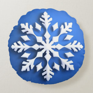 Detailed White Snowflake Design Round Cushion