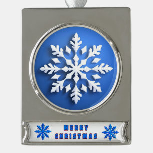 Detailed White Snowflake Design Silver Plated Banner Ornament
