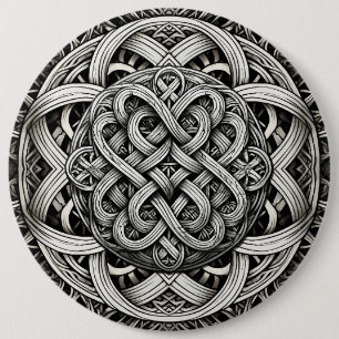 Detaillierte Schwarz-Weißer keltischer Knoten 0001 6 Cm Round Badge