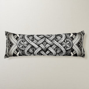 Detaillierte Schwarz-Weißer keltischer Knoten 0001 Body Cushion