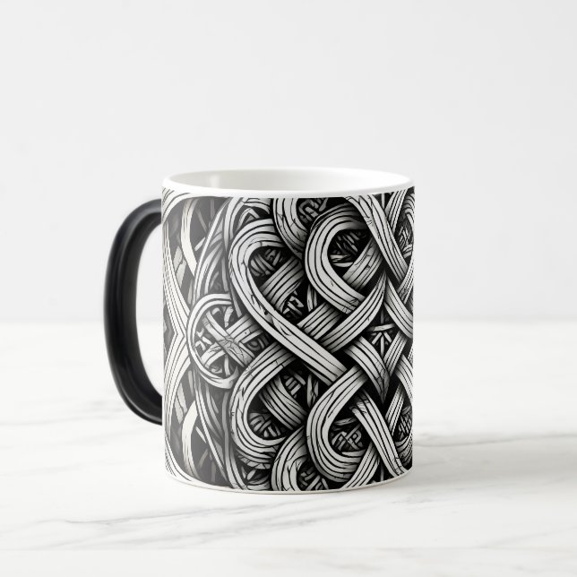 Detaillierte Schwarz-Weißer keltischer Knoten 0001 Magic Mug (Front Left)