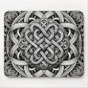 Detaillierte Schwarz-Weißer keltischer Knoten 0001 Mouse Pad