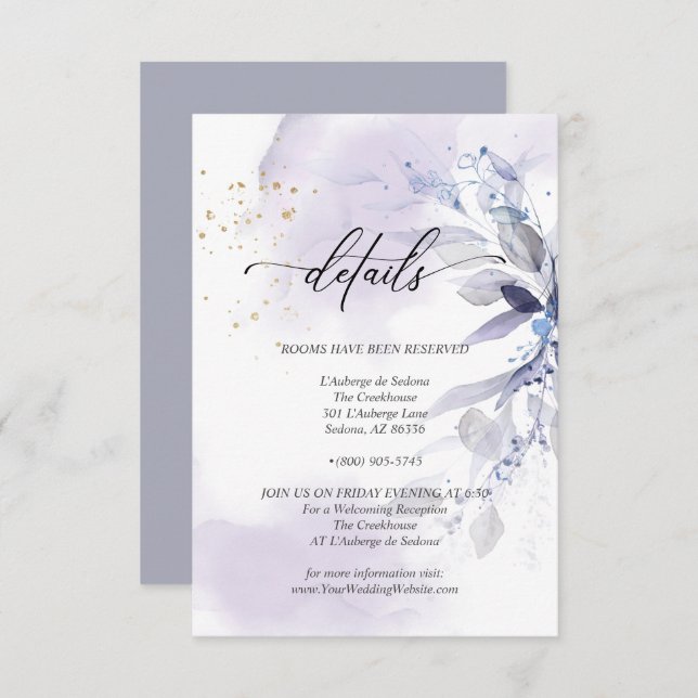 Details 2 Elegant Violet Watercolor Foliage Invitation (Front/Back)
