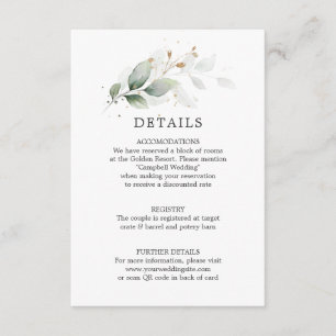 DETAILS Botanical Greenery Gold Wedding QR code Enclosure Card
