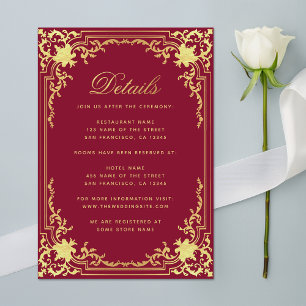 Details Burgundy Faux Gold Elegant Script Wedding Enclosure Card