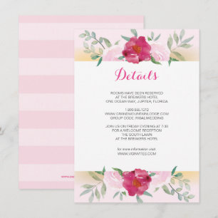 Details Card Pink Floral Wedding Invite Set