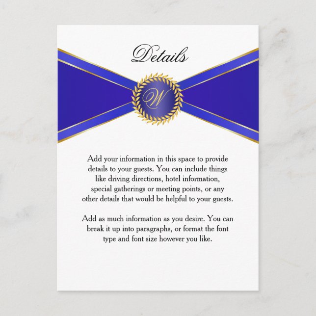 Details Card Royal Blue Elegance with Monogram (Front)