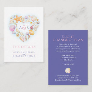 Details changes heart shells beach wedding enclosure card