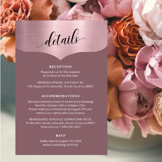 Details Chic Script Metallic Rose Gold Wedding Enclosure Card