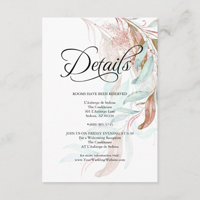 DETAILS  | Coral Aqua Teal Cascading Foliage Enclosure Card (Front)
