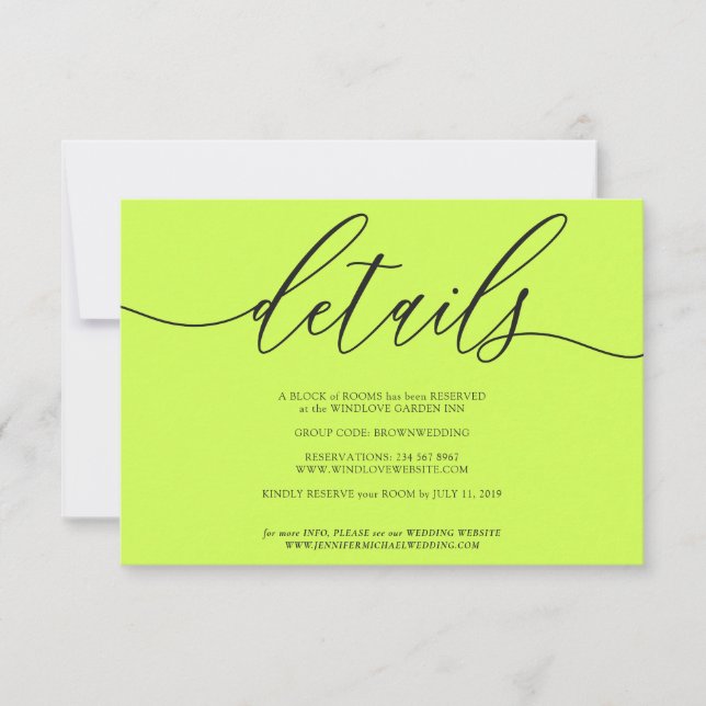 Details Cyber Lime Jet Black Simple RSVP Card (Front)