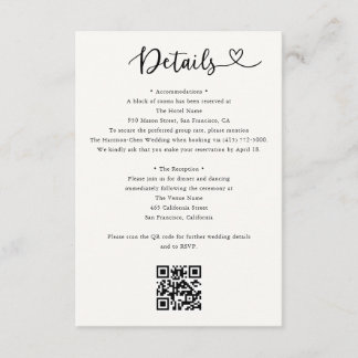 Details Heart QR Code RSVP Wedding Enclosure Card