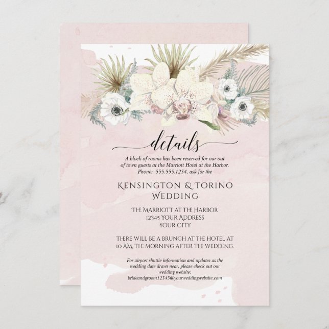Details Modern Simple Pink White Floral Wedding Invitation (Front/Back)