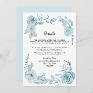 Details n Hotel Blue White Boho Watercolor Floral Invitation