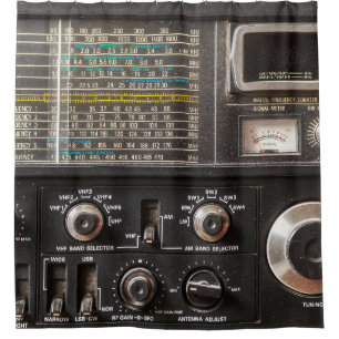 Details of an old am radio receiver shower curtain