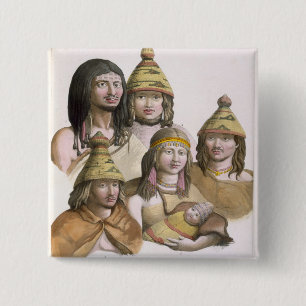 Details of headdresses in North West America (colo 15 Cm Square Badge