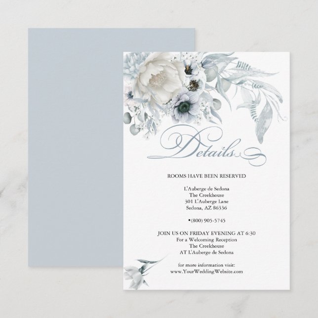 DETAILS | Pastel  Dusty Blue Flowers Invitation (Front/Back)