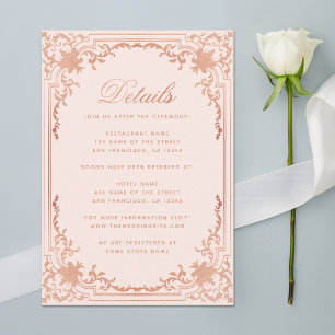 Details Rose Gold Blush Elegant Vintage Wedding Enclosure Card