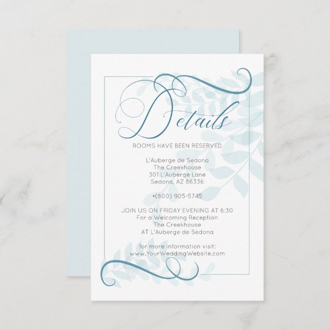 DETAILS | Teal Blue Accents Pale Blue Leaves Invitation (Front/Back)