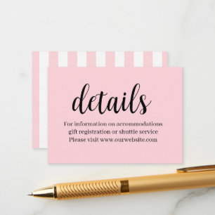 Details Wedding Information Pink & White Stripe Enclosure Card
