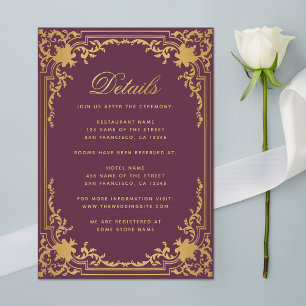 Details Wine Colour Faux Gold Foil Vintage Wedding Enclosure Card