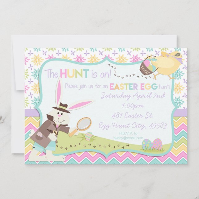 Detective Bunny Easter Egg Hunt Invitation (Front)