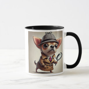 Detective chihuahua dog with a magnifying glass. mug