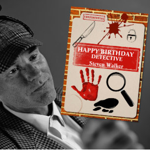 Detective crime scene birthday card cold case file