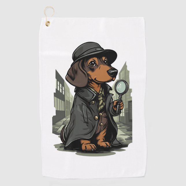 Detective Dachshund � Mystery Solving Dog Golf Towel (Front)