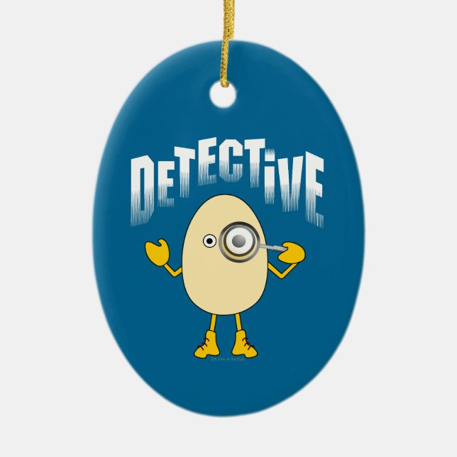 Detective Egghead Text Ceramic Tree Decoration (Front)