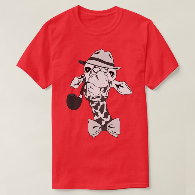 Detective Giraffe With Pipe And Hat  T-Shirt (Design Front)