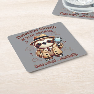 "Detective Sloth" Sloth Private Eye Square Paper Coaster
